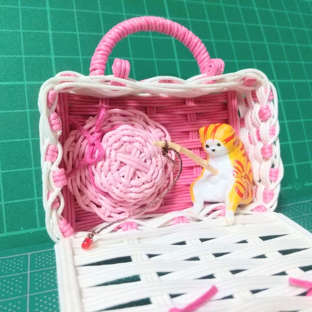 ハンドメイド ミニチュア バスケット 釣り 猫 フィギュア 画像3