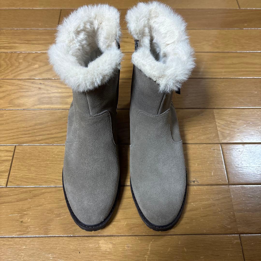 ムートンブーツ グレー ファー ショートブーツ