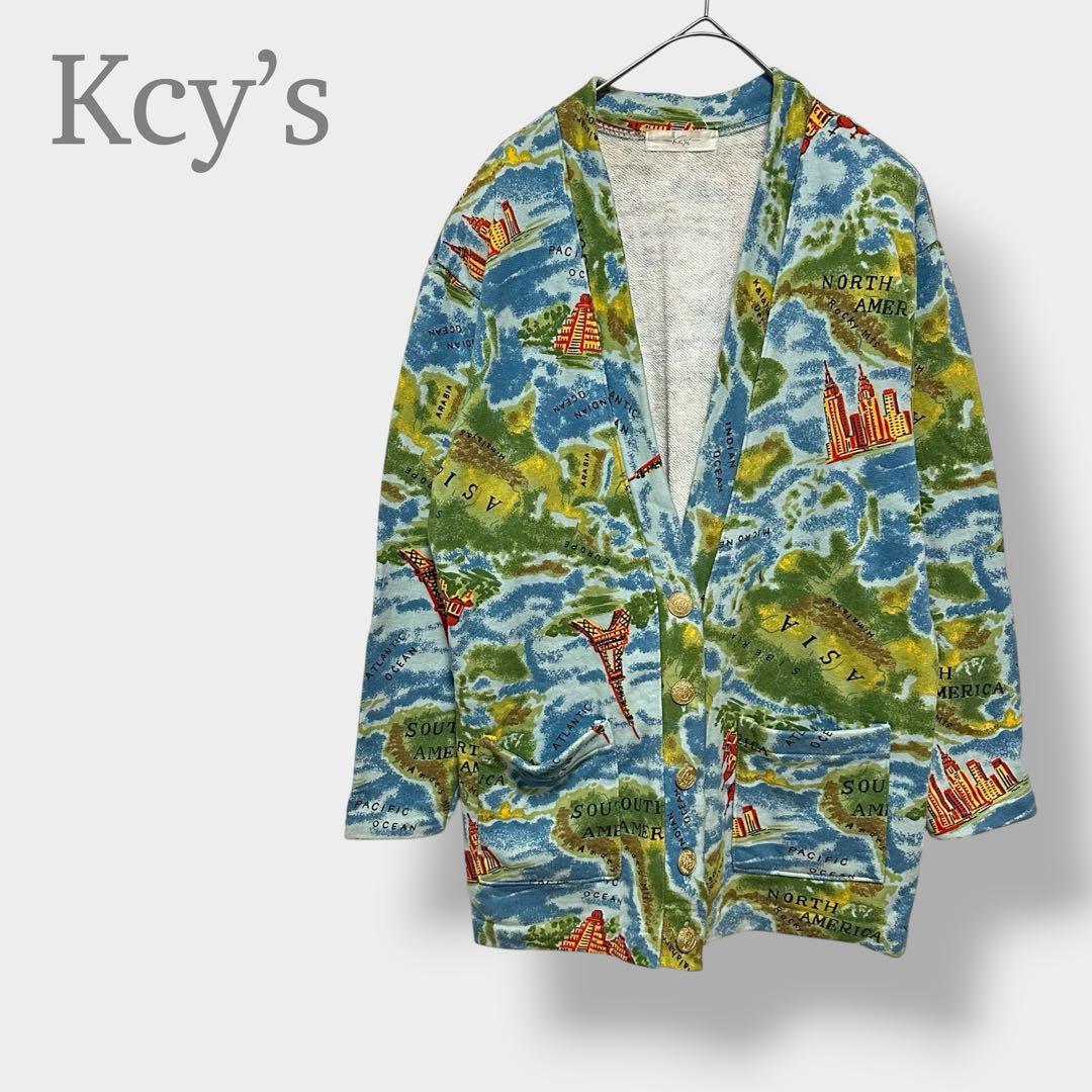 希少 【Kcy’s】ヴィンテージ 地図柄 カーディガン 金ボタン 日本製 レトロ