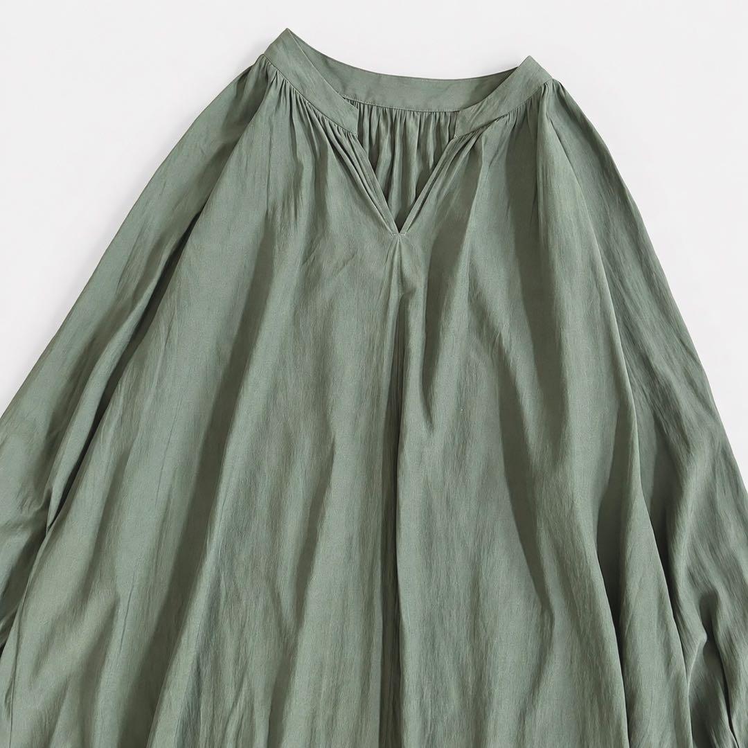 タグ付 マイカ＆ディール ラグラン ギャザー 長袖 ワンピース グリーン F 画像4
