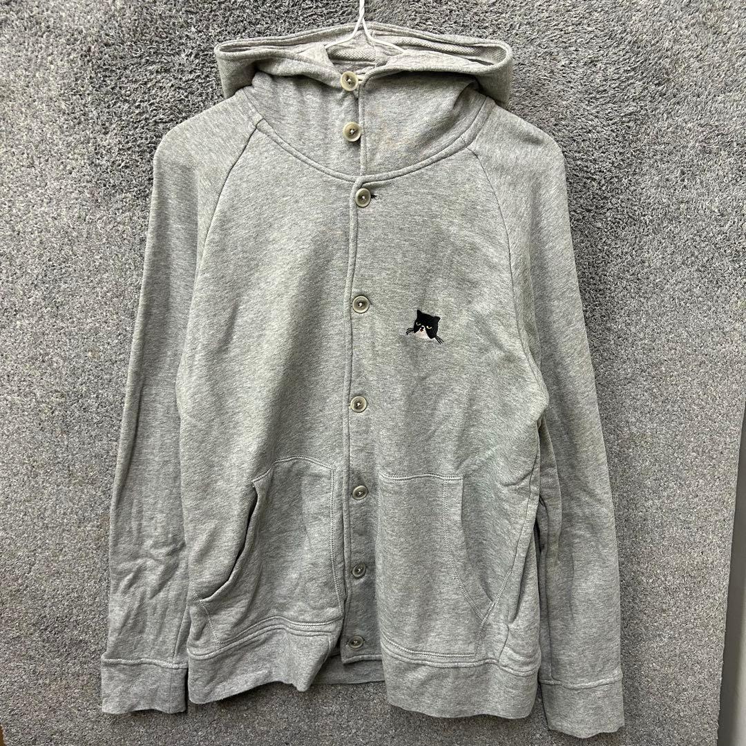 【F129】 graniph サーパスキャット パーカー サイズL グレー 灰色