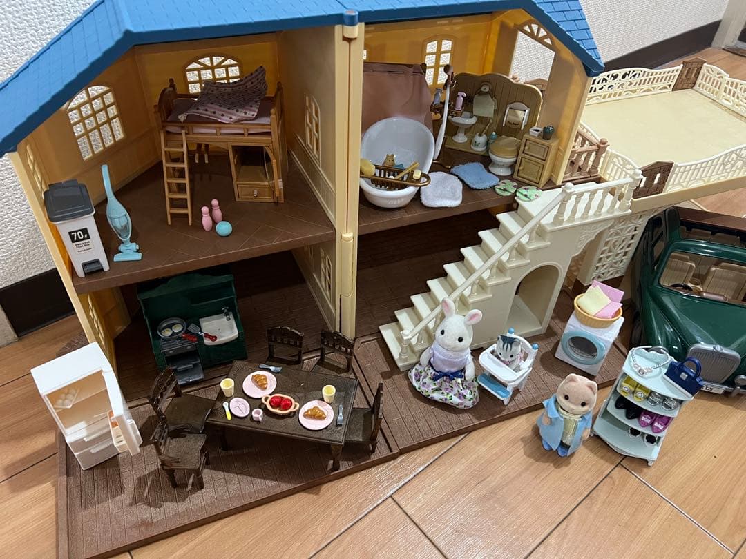 【確認用】シルバニア カーポートのある青い屋根のお家デラックスセット＋7点
